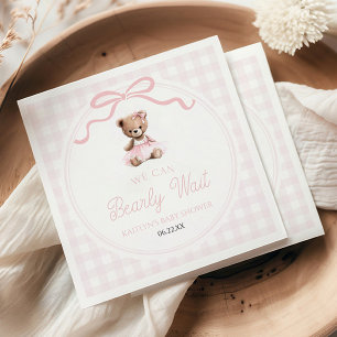 We Can Bearly Wait Pink Teddy Bear Baby Shower Napkin