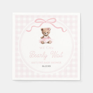 We Can Bearly Wait Pink Teddy Bear Baby Shower Napkin