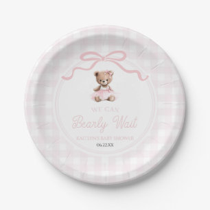 We Can Bearly Wait Pink Teddy Bear Baby Shower Paper Plate
