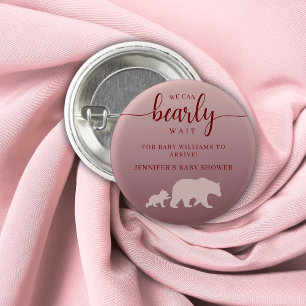 We Can Bearly Wait Pink Woodland Baby Shower 3 Cm Round Badge