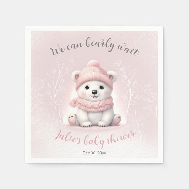 We Can Bearly Wait Polar Bear Baby Shower Napkins (Front)
