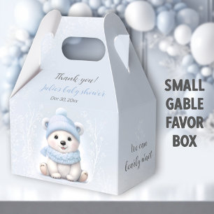 We Can Bearly Wait Polar Bear Blue Boy Baby Shower Favour Box