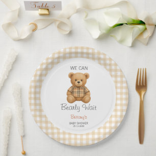 We Can Bearly Wait Preppy Bear Baby Shower Paper Plate