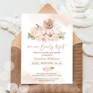 We Can Bearly Wait Pumpkin Bear Baby Shower Invitation