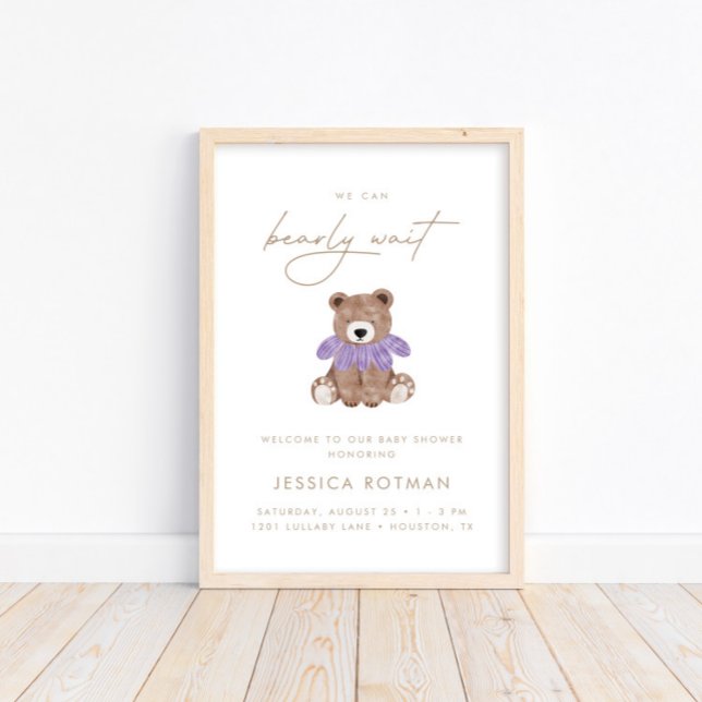 We Can Bearly Wait – Purple Girls Baby Shower Poster (Creator Uploaded)