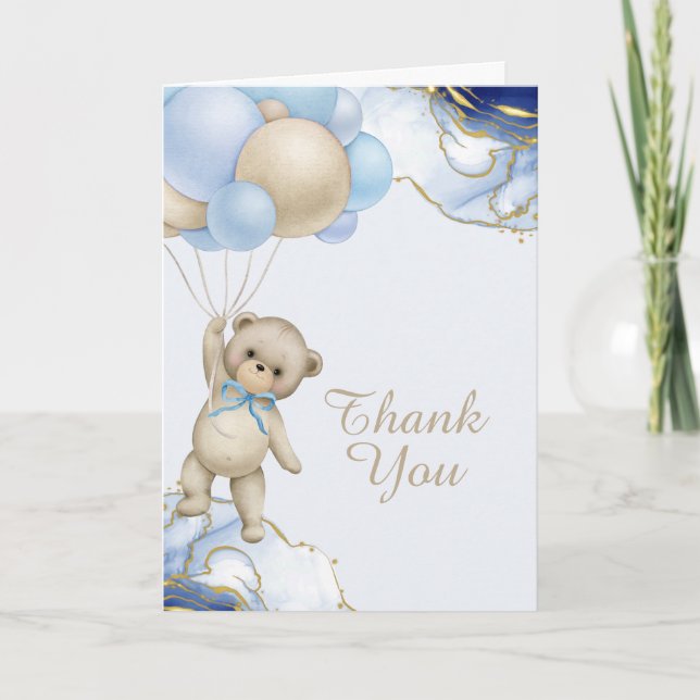 We can bearly wait royal blue gold abstract photo  thank you card (Front)