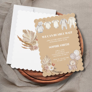 We Can Bearly Wait Rustic Boho Pampas Baby Shower Invitation