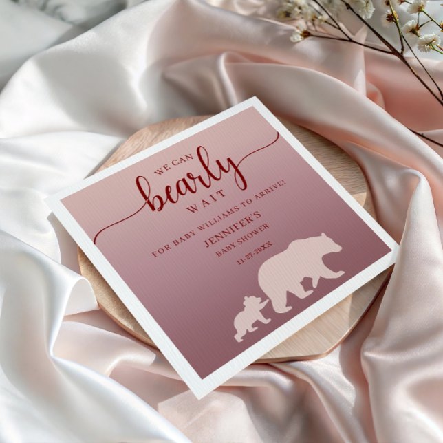 We Can Bearly Wait Rustic Pink Napkin (Creator Uploaded)