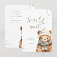We Can Bearly Wait Sage and Beige Thank You Card