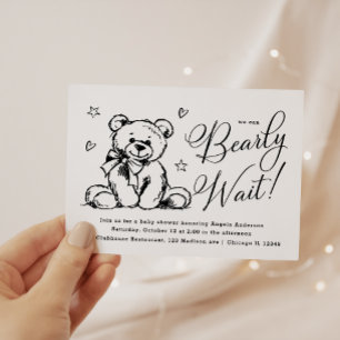 We Can Bearly Wait   Simple Baby Shower  Invitation