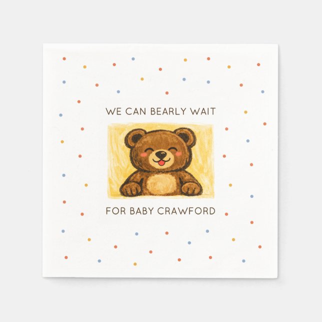 We Can Bearly Wait! Simple Hand Drawn Baby Shower Napkin (Front)