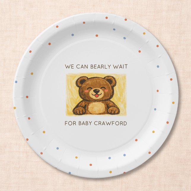 We Can Bearly Wait! Simple Hand Drawn Baby Shower Paper Plate (Creator Uploaded)