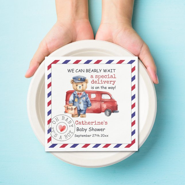 We Can Bearly Wait Special Delivery Baby Shower Napkin (Creator Uploaded)