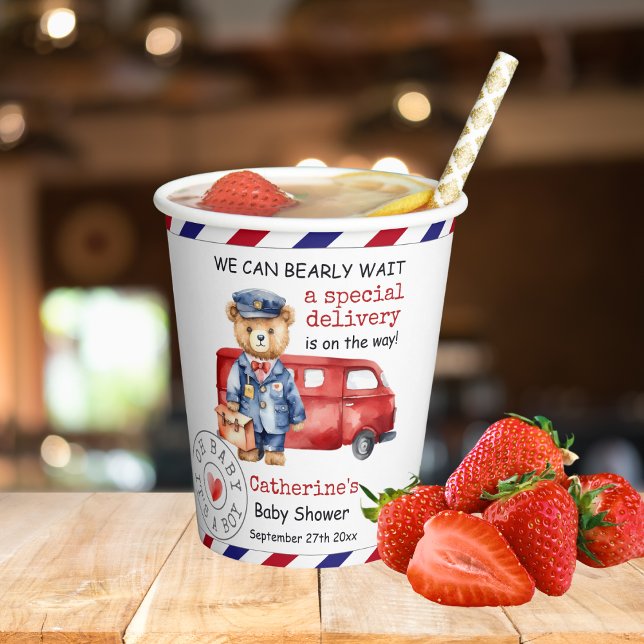 We Can Bearly Wait Special Delivery Baby Shower Paper Cups (Creator Uploaded)
