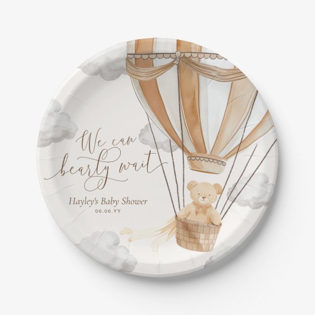 We Can Bearly Wait Tan Baby Shower Paper Plate (Front)
