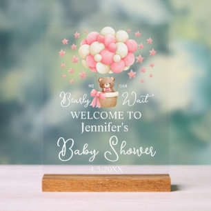 we can bearly wait, teady bear baby shower welcome acrylic sign