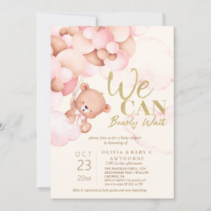 We can Bearly Wait Teddy Baby Girl Shower Invitation