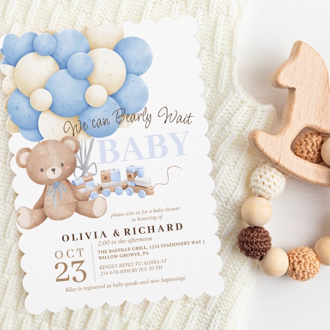 We can Bearly Wait Teddy Baby Shower Boy Themes Invitation (Creator Uploaded)