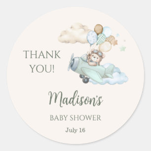 We Can Bearly Wait Teddy Bear Aeroplane Baby Showe Classic Round Sticker