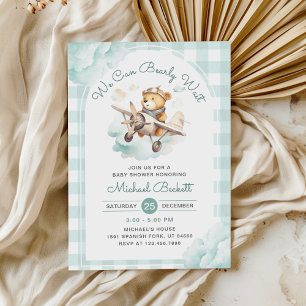 We Can Bearly Wait Teddy Bear Aeroplane Baby Showe Invitation