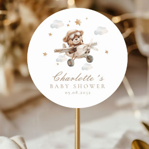 We Can Bearly Wait! Teddy Bear & Aeroplane Classic Round Sticker