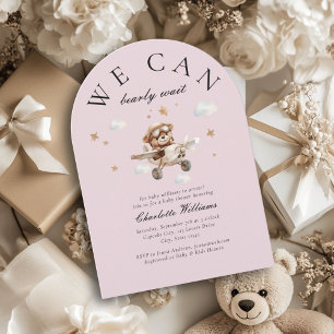 We Can Bearly Wait! Teddy Bear & Aeroplane Invitation