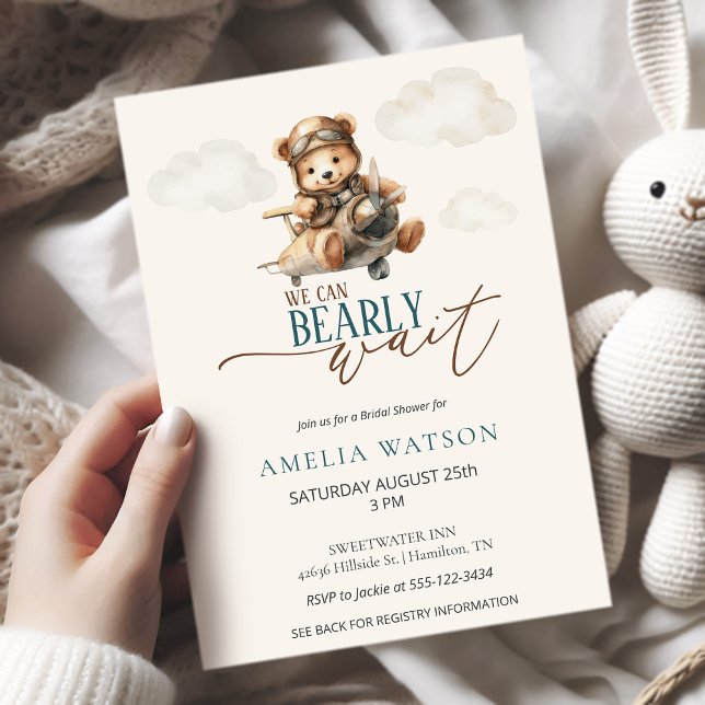 We Can Bearly Wait Teddy Bear Airplane Baby Shower Invitation (We Can Bearly Wait Teddy Bear Airplane Baby Shower Invitation)
