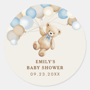 We Can Bearly Wait Teddy Bear Baby Boy Shower Classic Round Sticker