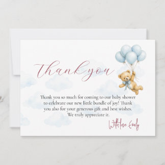 We Can Bearly Wait Teddy Bear Baby Boy Thank You Card