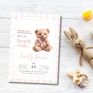 We Can Bearly Wait Teddy Bear Baby Girl Shower Invitation