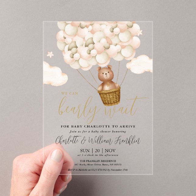 We Can Bearly Wait Teddy Bear Baby Shower Acrylic Invitations (Insitu (Handheld))