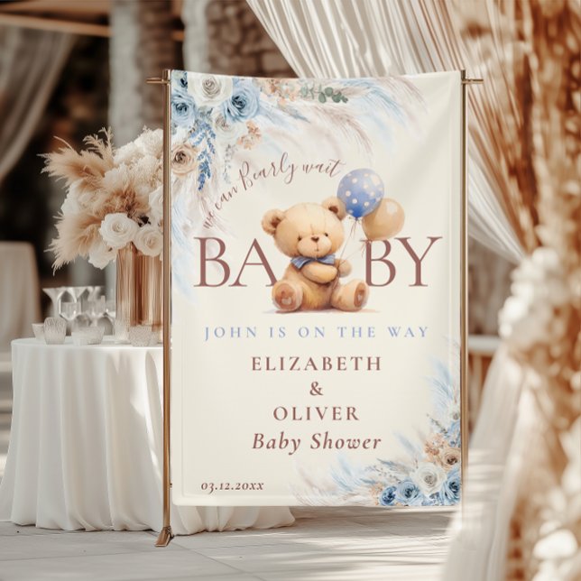 We Can Bearly Wait Teddy Bear Baby Shower Backdrop Banner (Creator Uploaded)