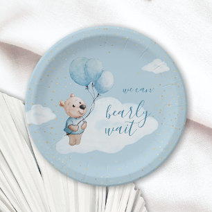 We Can Bearly Wait Teddy Bear Baby Shower Blue Paper Plate