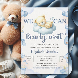 We can Bearly wait - Teddy Bear Baby Shower Boy Invitation