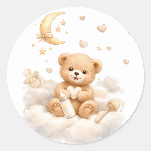 We can Bearly Wait Teddy Bear Baby Shower Classic Round Sticker (Front)
