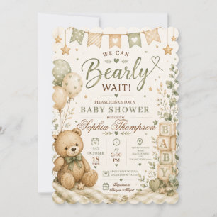 We Can Bearly Wait Teddy Bear Baby Shower Invitation