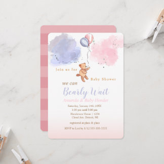 We Can Bearly Wait Teddy Bear Baby Shower Invitation