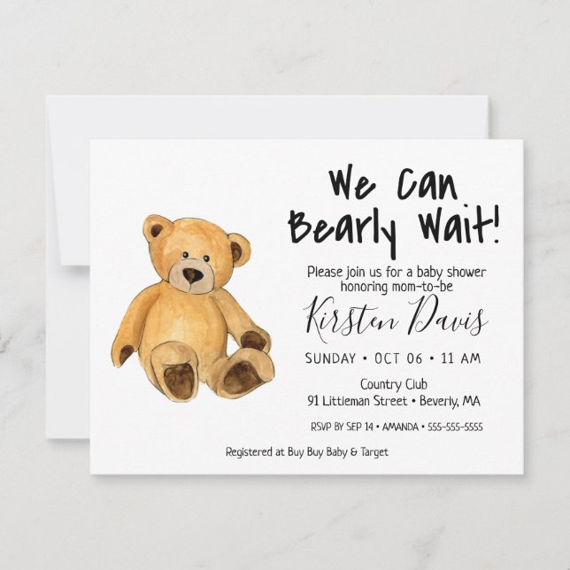 We Can Bearly Wait! Teddy Bear Baby Shower  Invitation (Front)