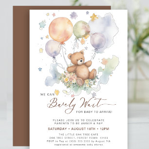 We Can Bearly Wait Teddy Bear Baby Shower Invitation
