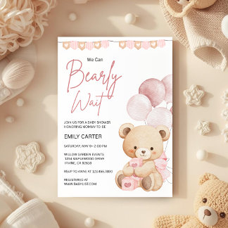 We Can Bearly Wait Teddy Bear Baby Shower Invitation