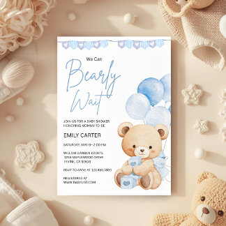 We Can Bearly Wait Teddy Bear Baby Shower Invitation