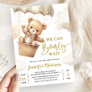 We Can Bearly Wait Teddy Bear Baby Shower Invitation
