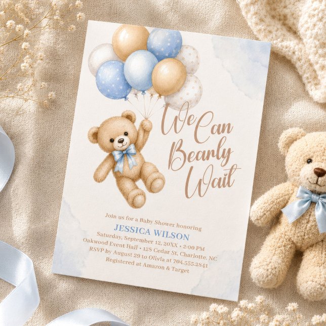 We Can Bearly Wait Teddy Bear Baby Shower Invitation (Creator Uploaded)