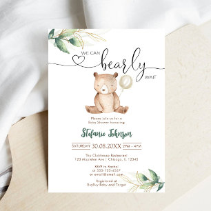 We Can Bearly Wait Teddy Bear Baby Shower Invitation