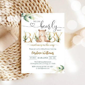 We Can Bearly Wait Teddy Bear Baby Shower Invitation
