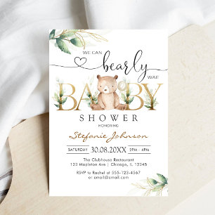 We Can Bearly Wait Teddy Bear Baby Shower Invitation