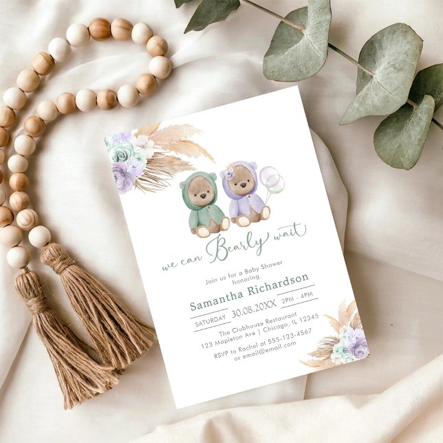 We Can Bearly Wait Teddy Bear Baby Shower  Invitation (Creator Uploaded)