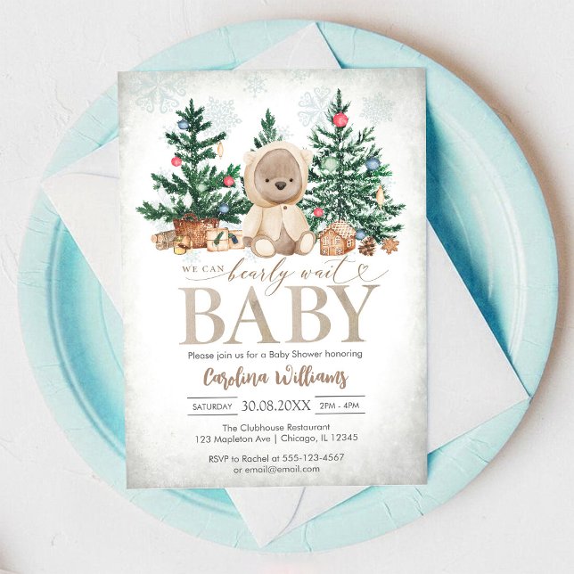 We Can Bearly Wait Teddy Bear Baby Shower  Invitation (Creator Uploaded)
