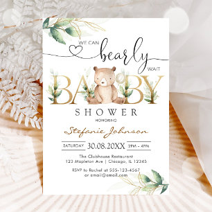 We Can Bearly Wait Teddy Bear Baby Shower Invitation
