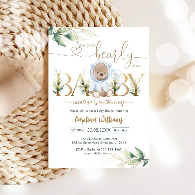We Can Bearly Wait Teddy Bear Baby Shower Invitation (Creator Uploaded)